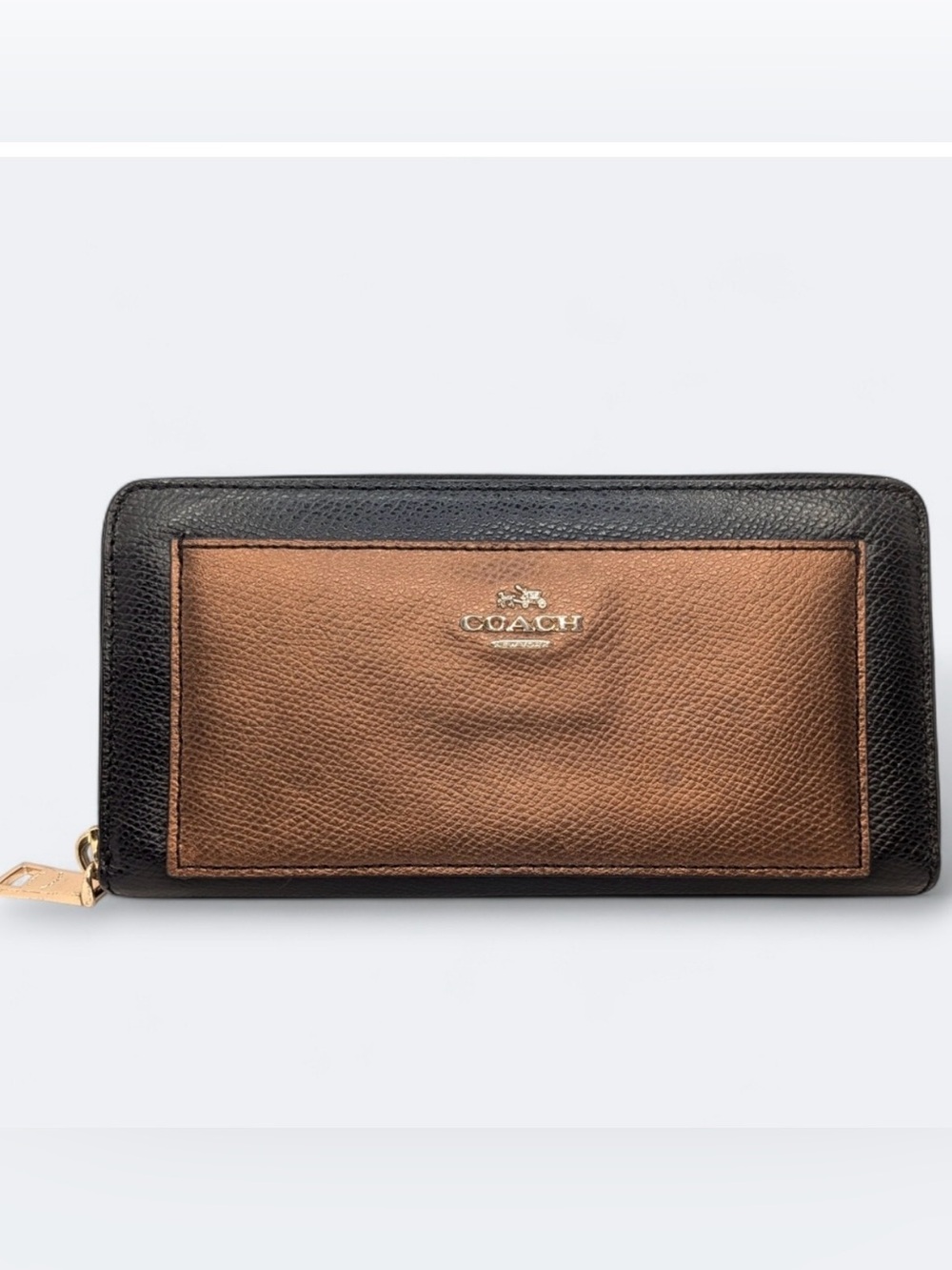 Coach Two-Tone Leather Card Case in Black & Brown